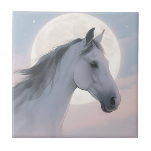 Weißes Pferd Mondlichtporträt Fliese