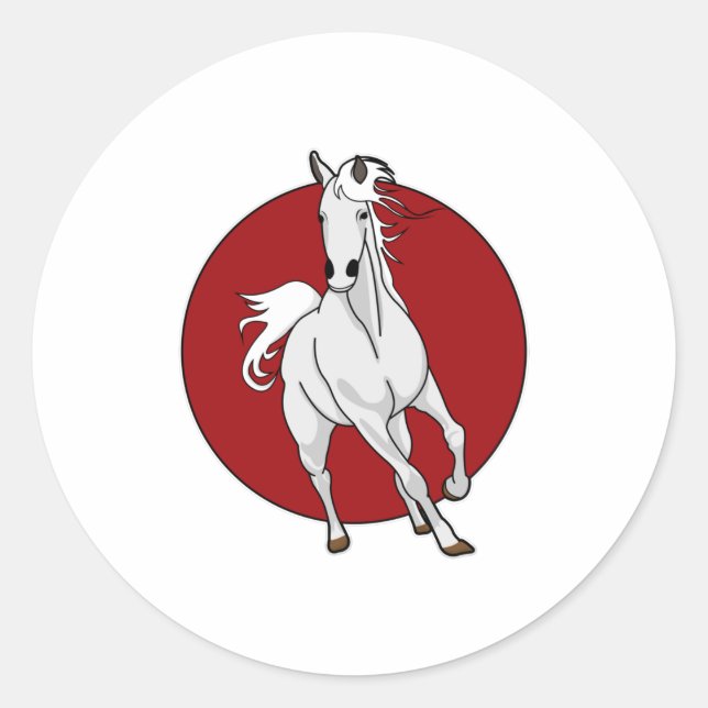 Weißes Pferd Runder Aufkleber (Vorderseite)