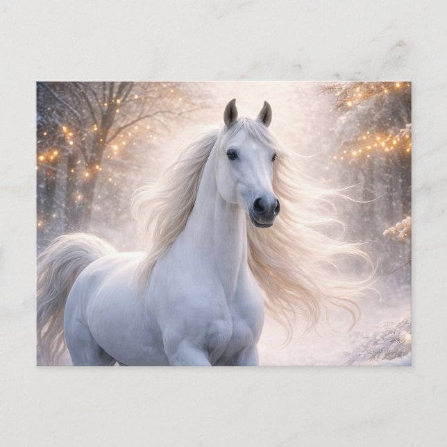 Weißes Pferd Schnee Weihnachten Saison Grüße (Vorderseite)