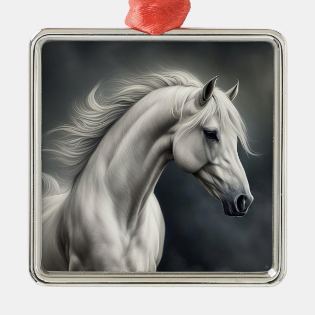 Weißes Pferd schön Ornament Aus Metall (Vorne)