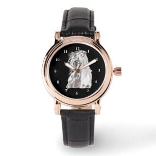 Weißes Pferd Schwarze Wache Armbanduhr