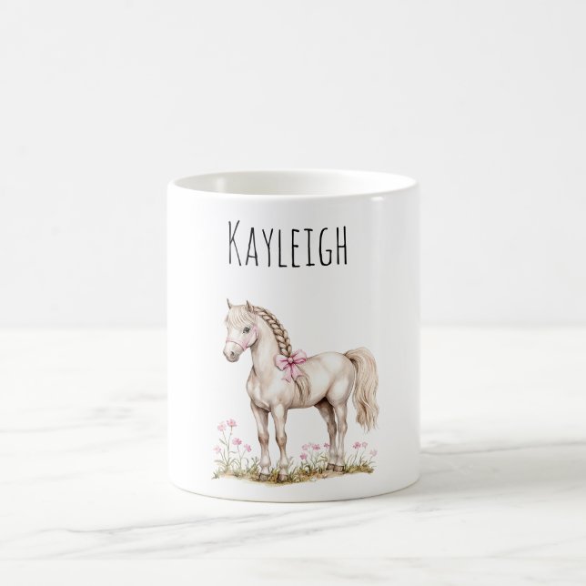Weißes Pferd und Blume Kaffeetasse (Mittel)