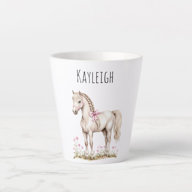 Weißes Pferd und Blume Milchtasse (Vorderseite)