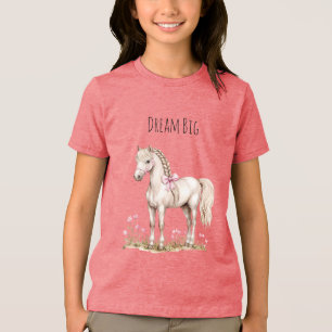 Weißes Pferd und Blume Tri-Blend Shirt
