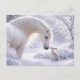 Weißes Pferd und Bunny Schnee Weihnachten
