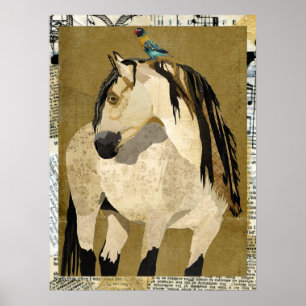 WEIßES PFERD & VOGEL Kunst Poster
