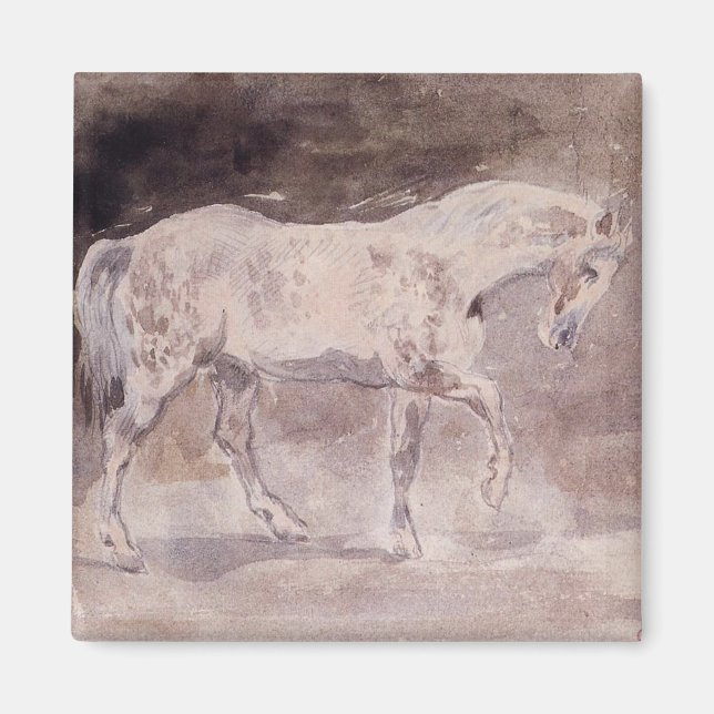 Weißes Pferd (von Eugene Delacroix) Magnet (Vorne)