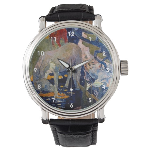 Weißes Pferd von Paul Gauguin, Vintage Kunst Armbanduhr (Vorderseite)