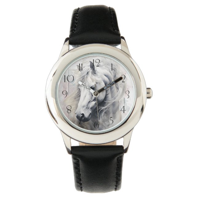 Weißes Pferd Wasserfarbe Armbanduhr (Vorderseite)