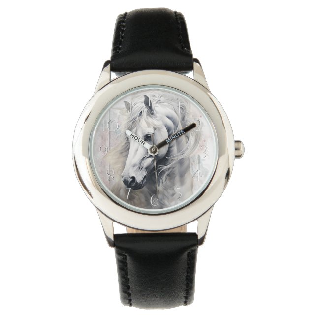 Weißes Pferd Wasserfarbe Armbanduhr (Vorderseite)
