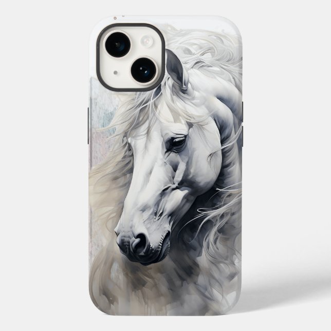 Weißes Pferd Wasserfarbe Case-Mate iPhone 14 Hülle (Rückseite)