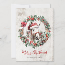 Weißes Pferd Weihnachtsmannmütze Weihnachtskranz r Feiertagskarte
