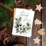 Weißes Poinsettia WinterBrautparty Dankeskarte<br><div class="desc">Schnee in der Liebe Winter Brautparty Vorlage danke Karte,  Aquarellschneefelder mit weißen poinsettia Winter Brautparty Dank Ihnen Karte moderne,  lässige Schriftart</div>