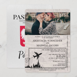 Weißes Polen Reisepass Hochzeitseinladung Einladung