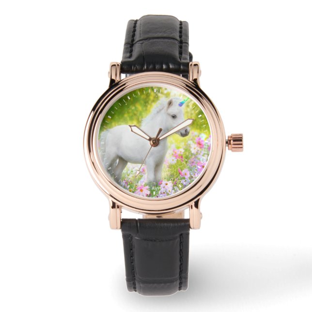 Weißes Pony Einhorn Armbanduhr (Vorderseite)