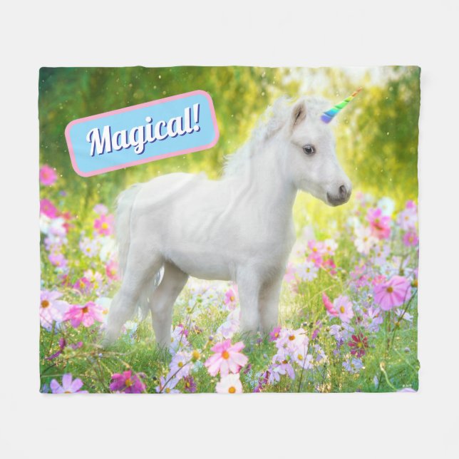 Weißes Pony Einhorn Fleecedecke (Vorderseite (Horizontal))