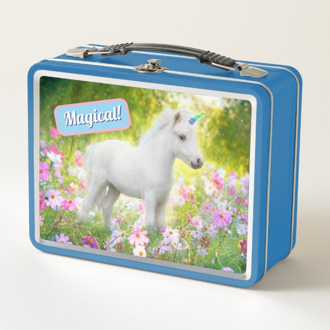 Weißes Pony Einhorn Metall Brotdose (Vorderseite)