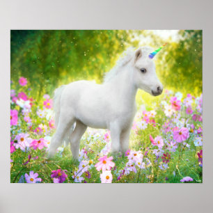 Weißes Pony Einhorn Poster