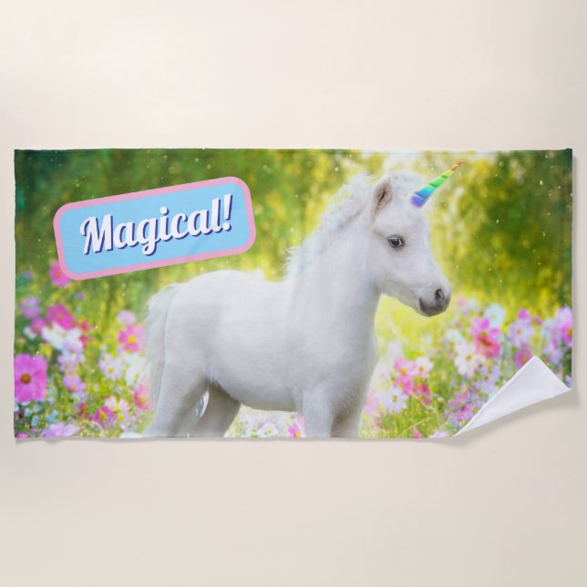 Weißes Pony Einhorn Strandtuch (Vorderseite)