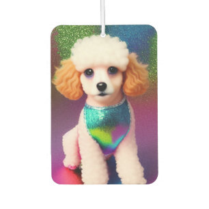 Weißes Poodle mit Cremeohren auf Regenbogenfunkel Autolufterfrischer