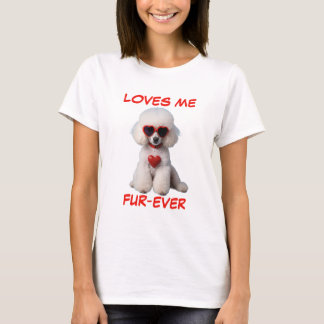 Weißes Poodle Rotes Herz Herzförmige Sonnenbrille T-Shirt
