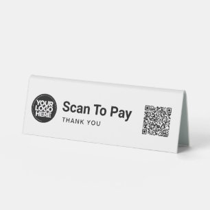 Weißes QR-Code-Logo Geschäft Scannen zum Bezahlen Tischaufsteller