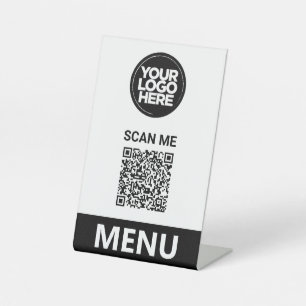 Weißes Qr-Code-Menü Logo Berührungslos Modern Sockelschild