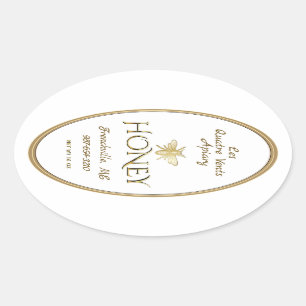 Weißes Queenline Honey Label Heraldic Bee Gold Ovaler Aufkleber