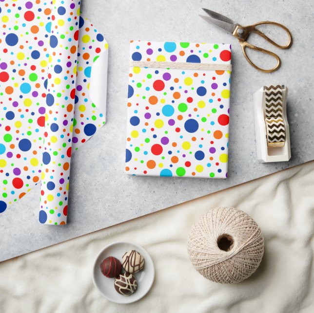 Weißes Rainbow Spots Wrapping Paper Geschenkpapier (Kunsthandwerk)