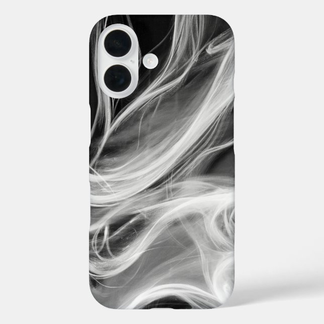 Weißes Rauch auf schwarz iPhone 16 Hülle (Rückseite)