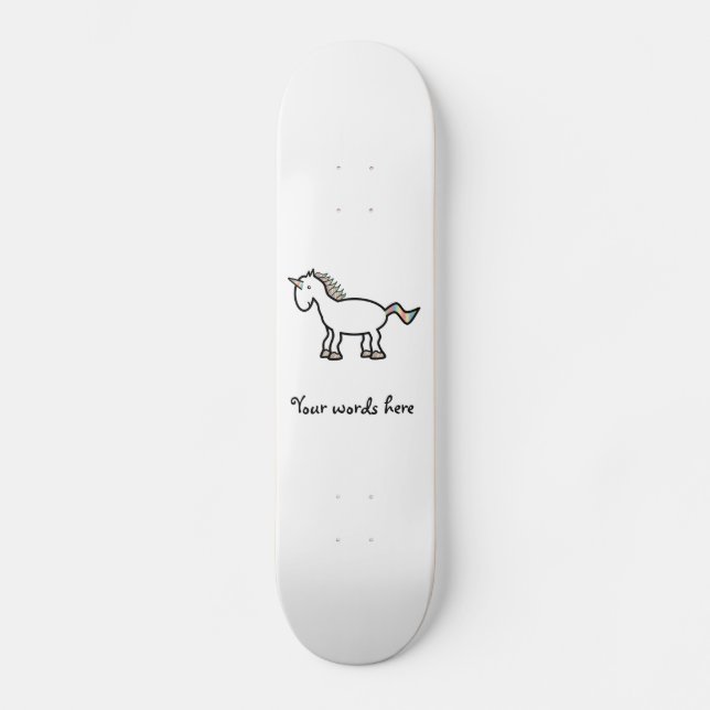 Weißes Regenbogen-Einhorn Skateboard (Vorderseite)