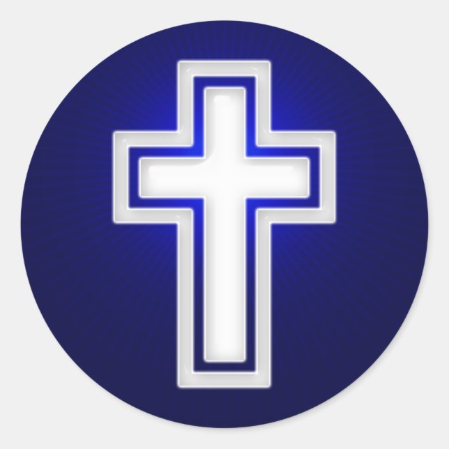 Weißes religiöses Kreuz | CHRISTLICH Runder Aufkleber (Vorderseite)
