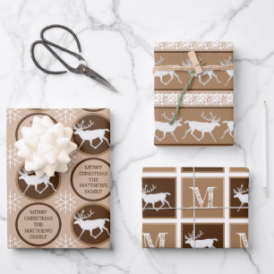 Weißes Rentier-Neutralfarben Weihnachtsfest-Set Geschenkpapier Set