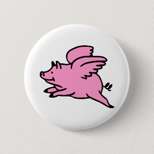 Weißes rosa Fliegen-Schwein Button