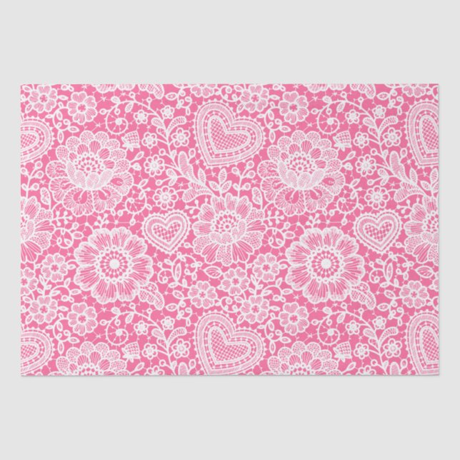 Weißes, rosa, florales Geschenkpapier mit Wrapper- Seidenpapier (Vorderseite)