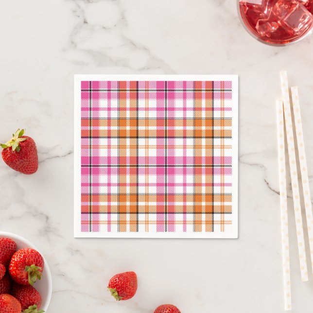 Weißes Rosa Oranges Karo Tartan Design  Serviette (Beispiel)