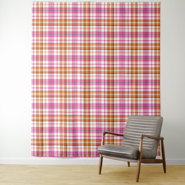 Weißes Rosa Oranges Karo Tartan Design  Wandteppich (Beispiel)