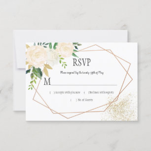 Weißes Rosen-Glitzer-Sahnegrün geometrisches UAWG RSVP Karte