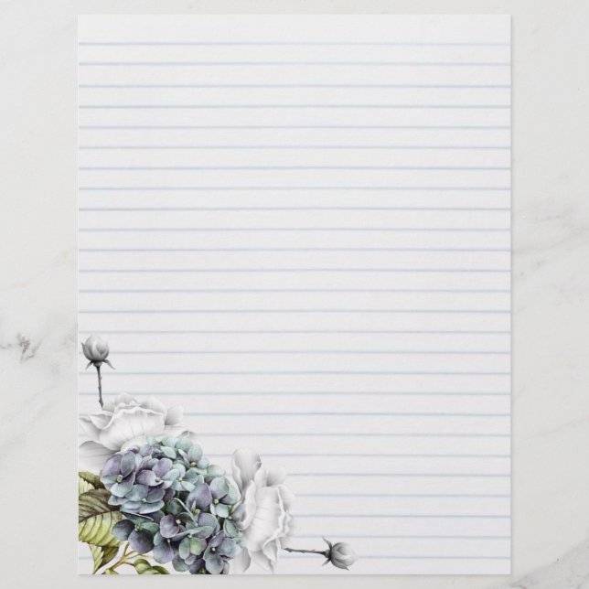 Weißes Rosen-u. Hydrangeas-Briefkopf-Papier Briefbogen (Vorderseite)