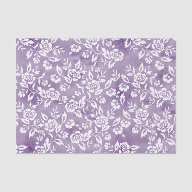 Weißes Rosendesign im Lila Hintergrund Seidenpapier (Vorderseite)