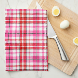 Weißes Rot Pink Kariertes Tartan Design Geschirrtuch