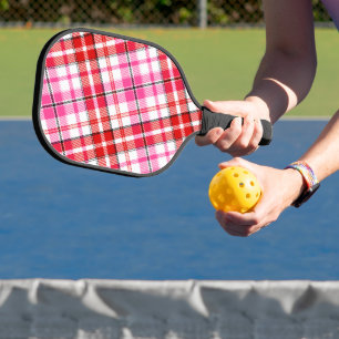 Weißes Rot Pink Kariertes Tartan Design  Pickleball Schläger