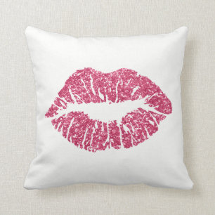 Weißes rote HimbeerGlitzer-Kuss-Lippenmake-up Kissen
