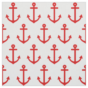 Weißes rotes Anker-nautischmuster Stoff