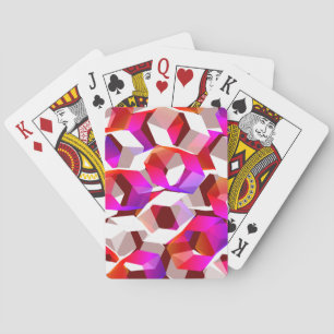 Weißes, rotes bis rosa Hexagon auf dunkelrotem Hin Spielkarten