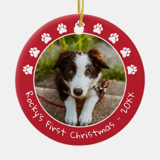 Weißes Rotes Foto Prints Papst Erstes Weihnachtsfe Keramik Ornament (Vorne)