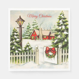 Weißes Rotes Haus Lattern Pine Baumpapier Serviette