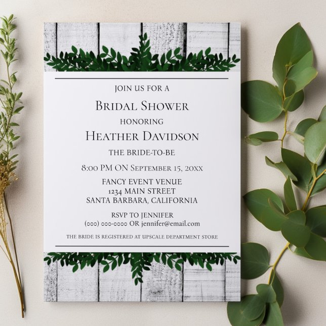 Weißes rustikales Foliage-Brautparty Einladung (White Rustic Foliage Bridal Shower Invite)