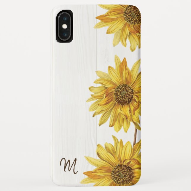 Weißes rustikales Holz mit Sonnenblumenmonogramm Case-Mate iPhone Hülle (Rückseite)