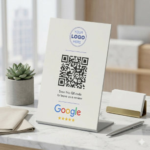 Weißes sauberes Google-Review-QR-Code-Logo Sockelschild